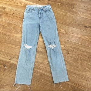 PAIGE Denim Sarah Straight Ankle Jean Light Wash Distressed High Rise Size 25